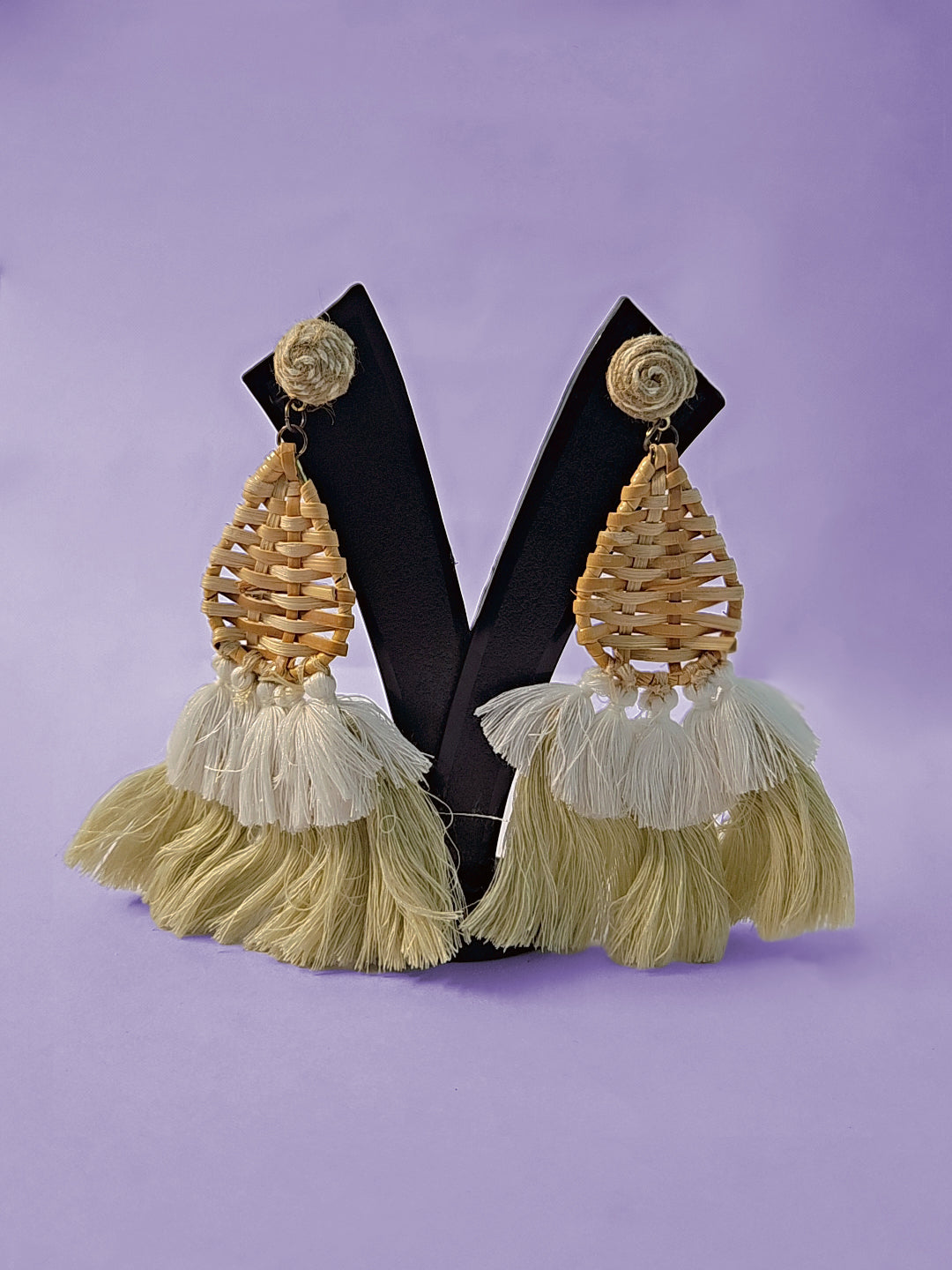 Boho Woven Tassel Earrings – Handmade Natural Statement Jewelry