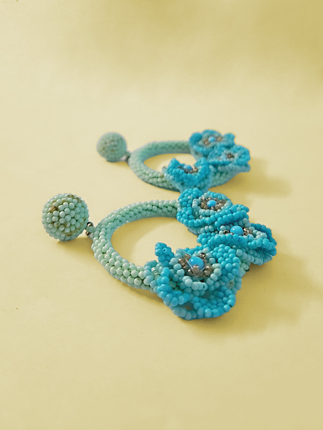Turquoise Blue Beaded Floral Hoop Earrings β Handmade Statement Jewelry