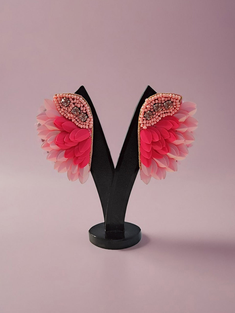 Pink Petal Wing Earrings – Handcrafted Statement Studs