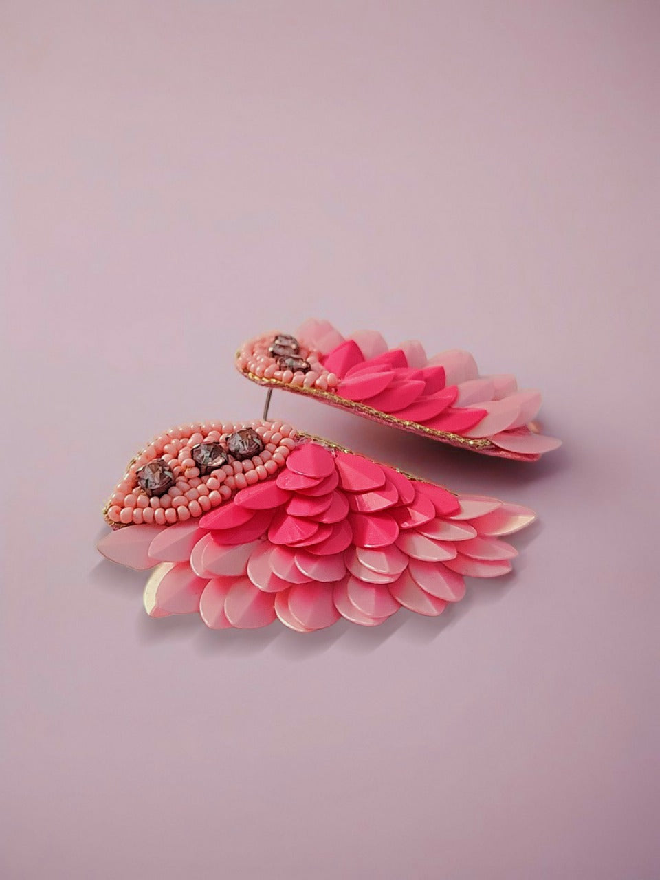 Pink Petal Wing Earrings – Handcrafted Statement Studs