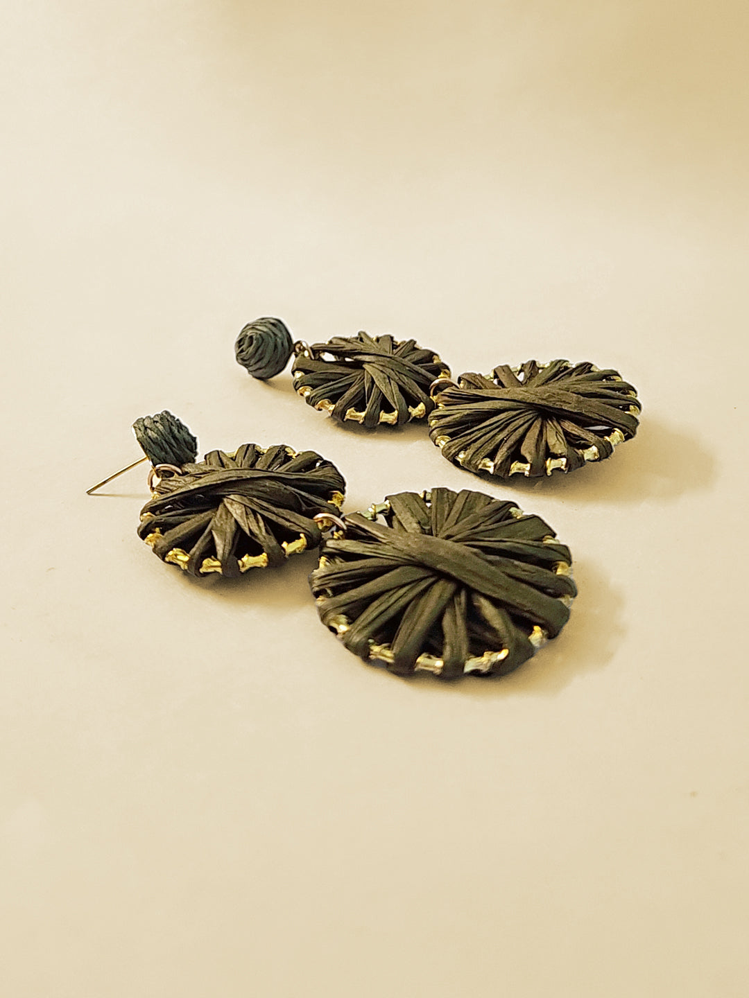 Olive Green Woven Disc Earrings β Eco-Friendly Statement Jewelry