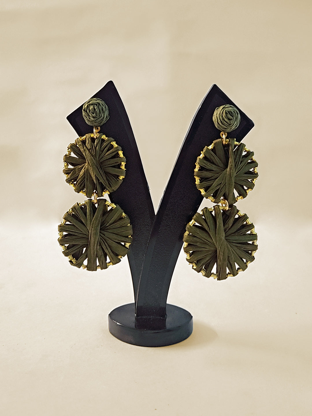 Olive Green Woven Disc Earrings β Eco-Friendly Statement Jewelry