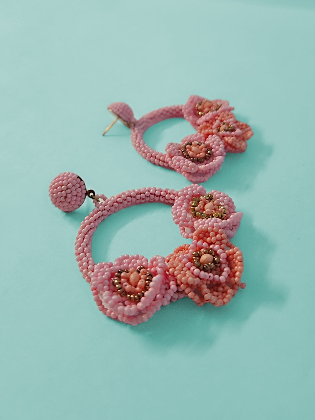 Pink Floral Hoop Earrings – Handcrafted Beaded Bloom Jewelry