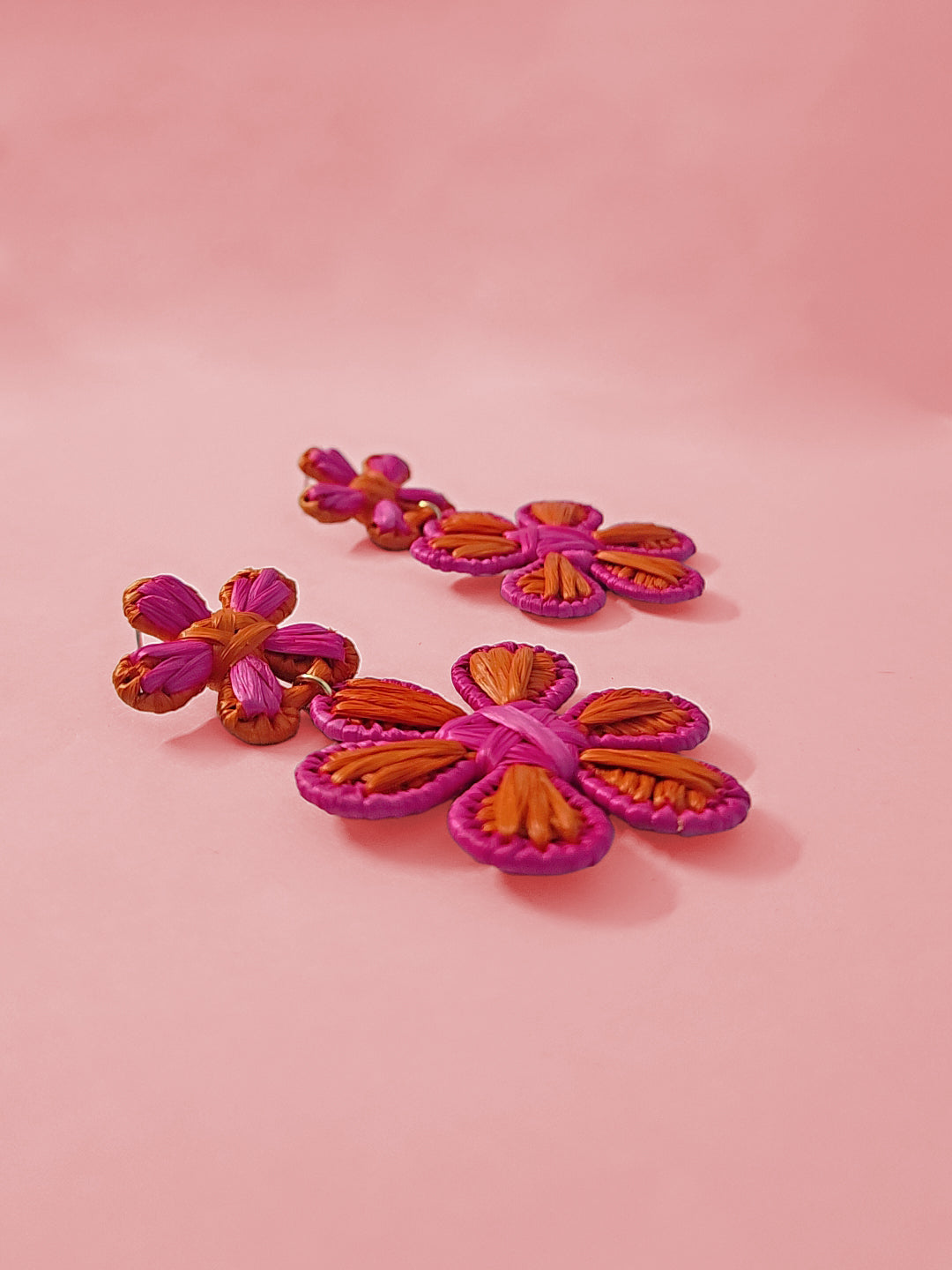 Tropical Bloom Raffia Earrings – Handmade Floral Statement Dangles