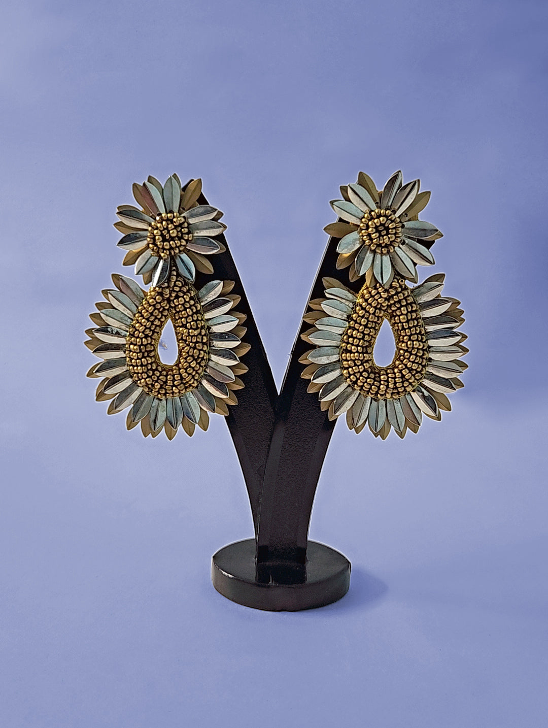 Spark Bloom Metallic Beaded Earrings – Handmade Statement Drop