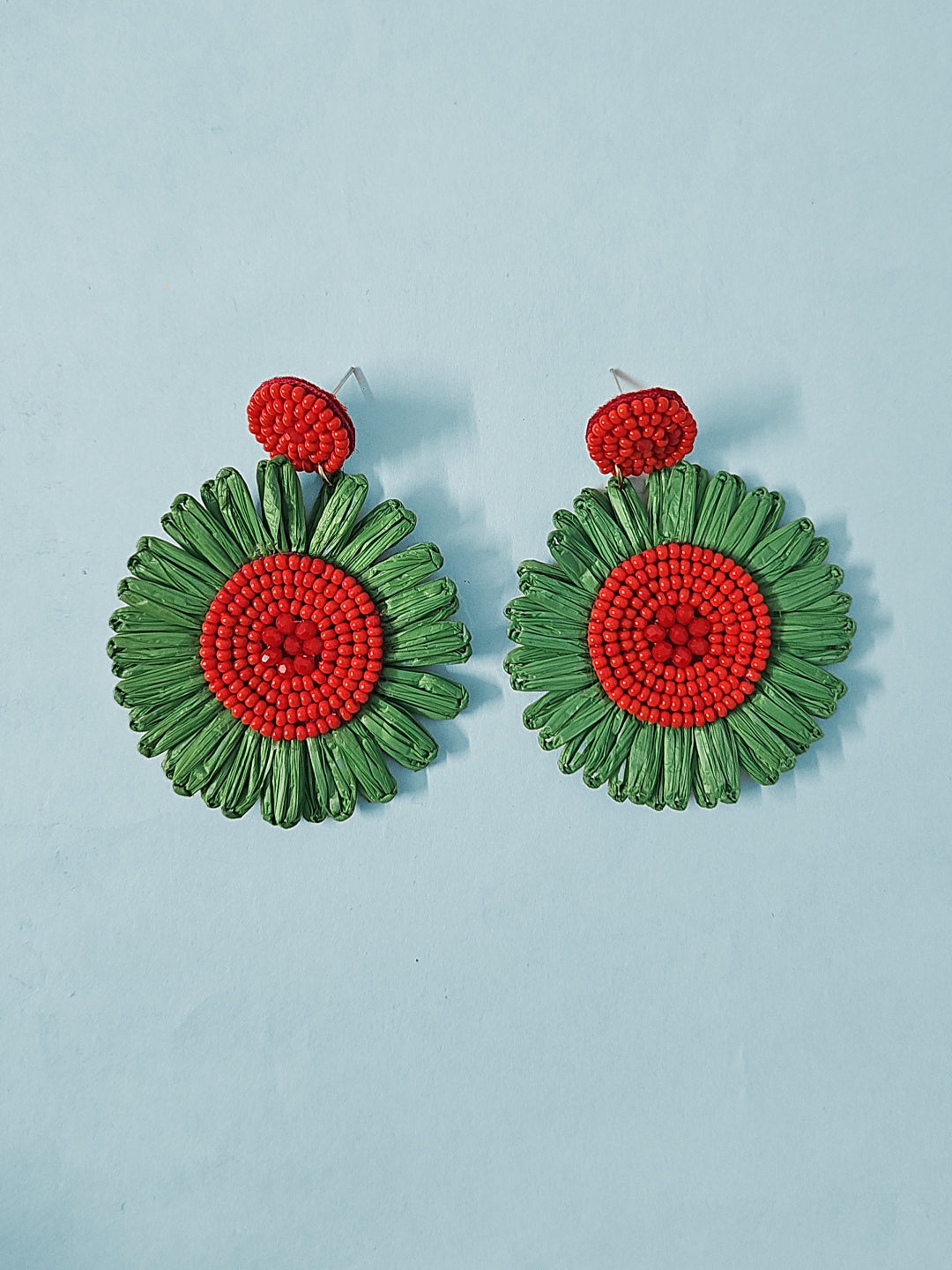 Green & Red Floral Handmade Statement Earrings
