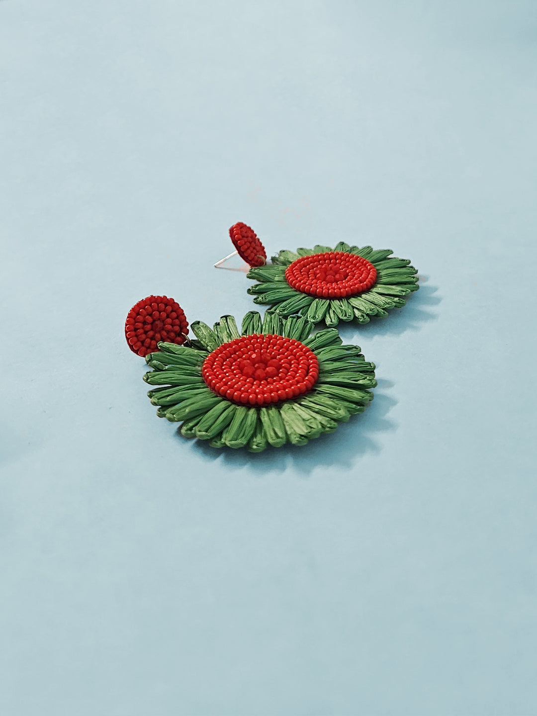 Green & Red Floral Handmade Statement Earrings