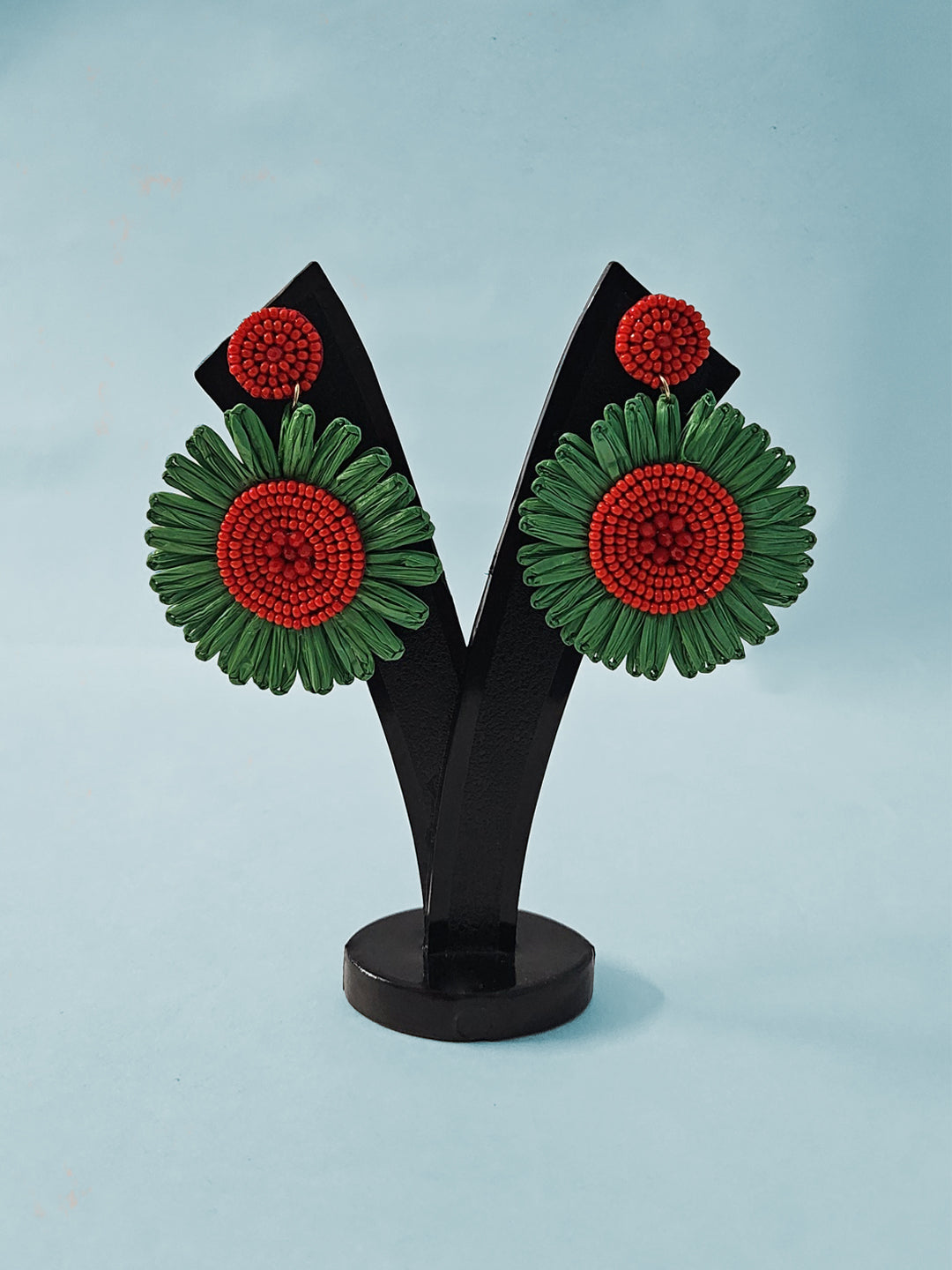 Green & Red Floral Handmade Statement Earrings
