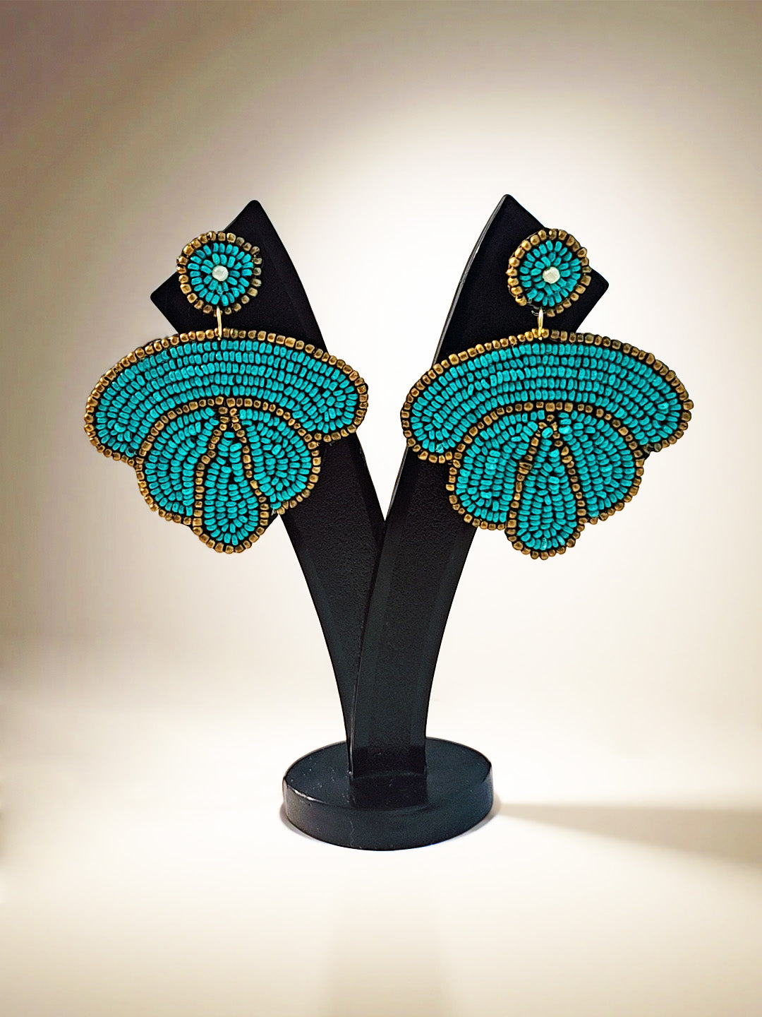 Handcrafted Blue Beaded Statement Earrings – Elegant & Unique