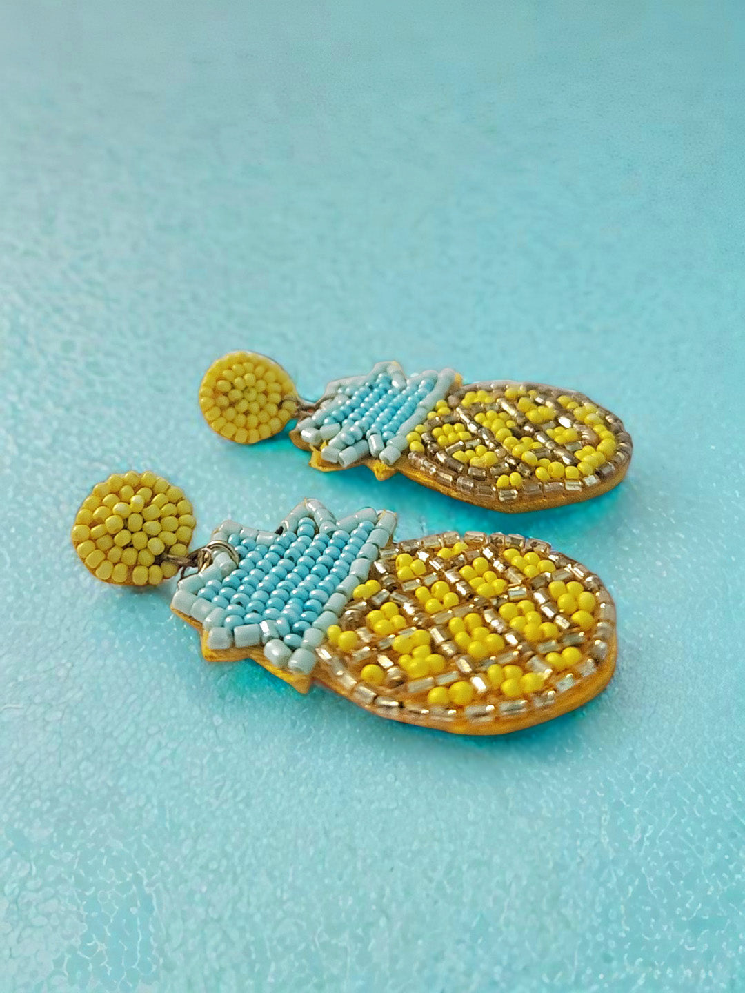 Beaded Pineapple Statement Earrings β Handmade Tropical Style