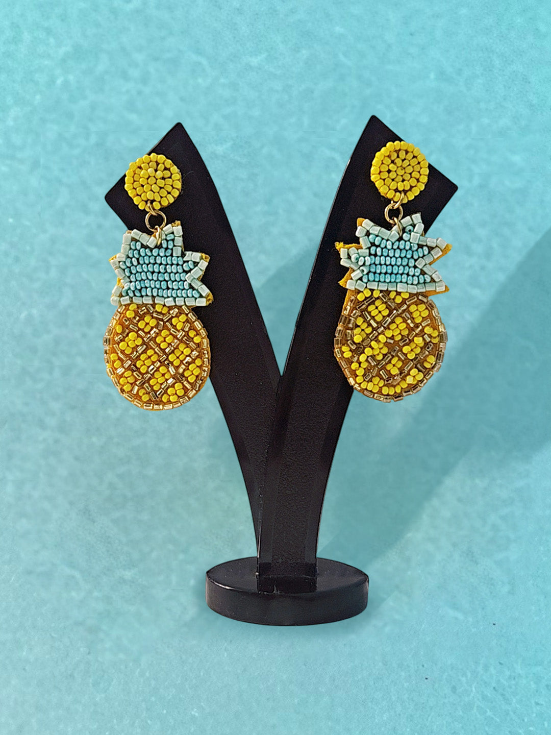 Beaded Pineapple Statement Earrings β Handmade Tropical Style