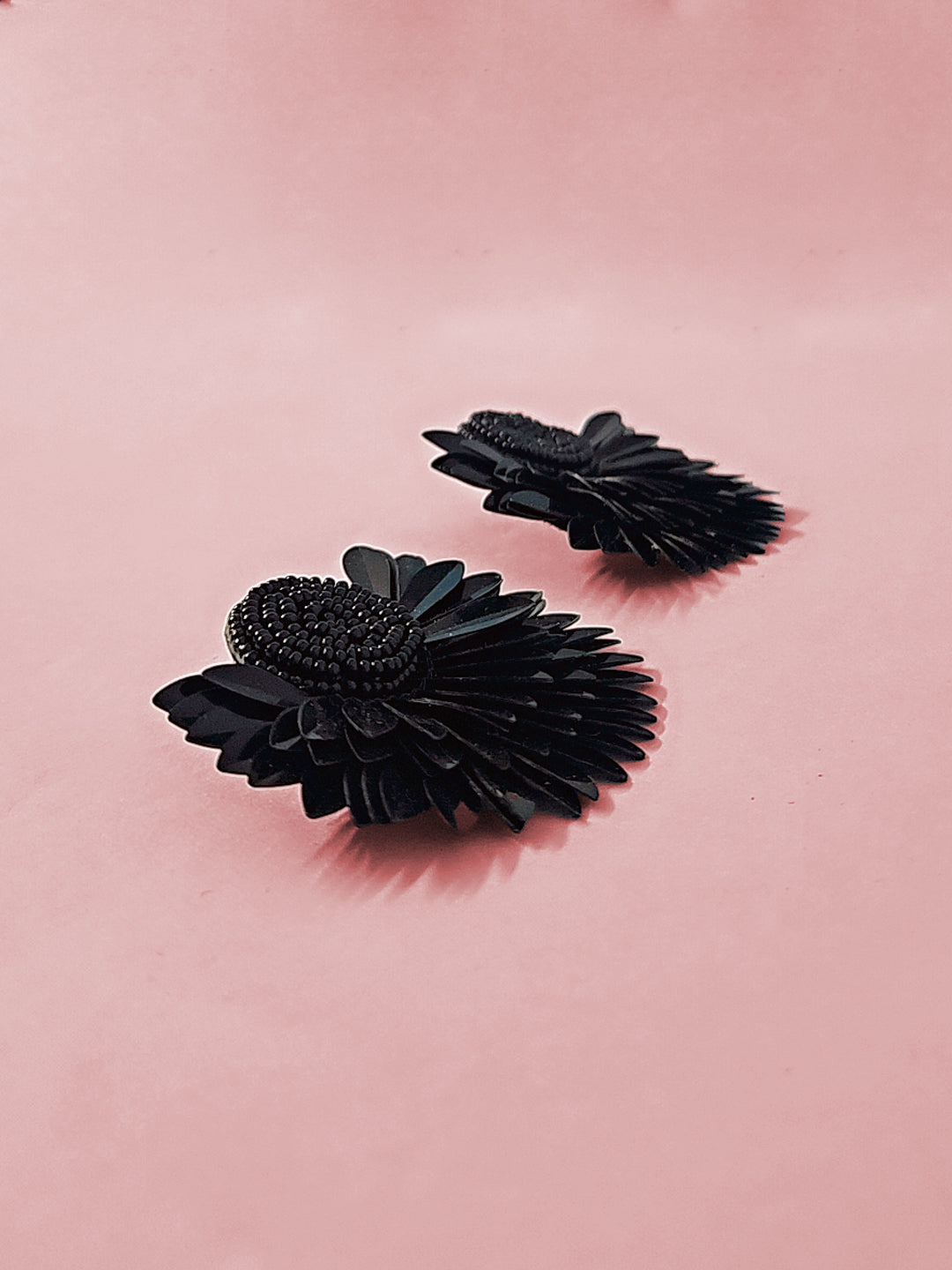 Bold Black Floral Statement Earrings – Handmade Elegance