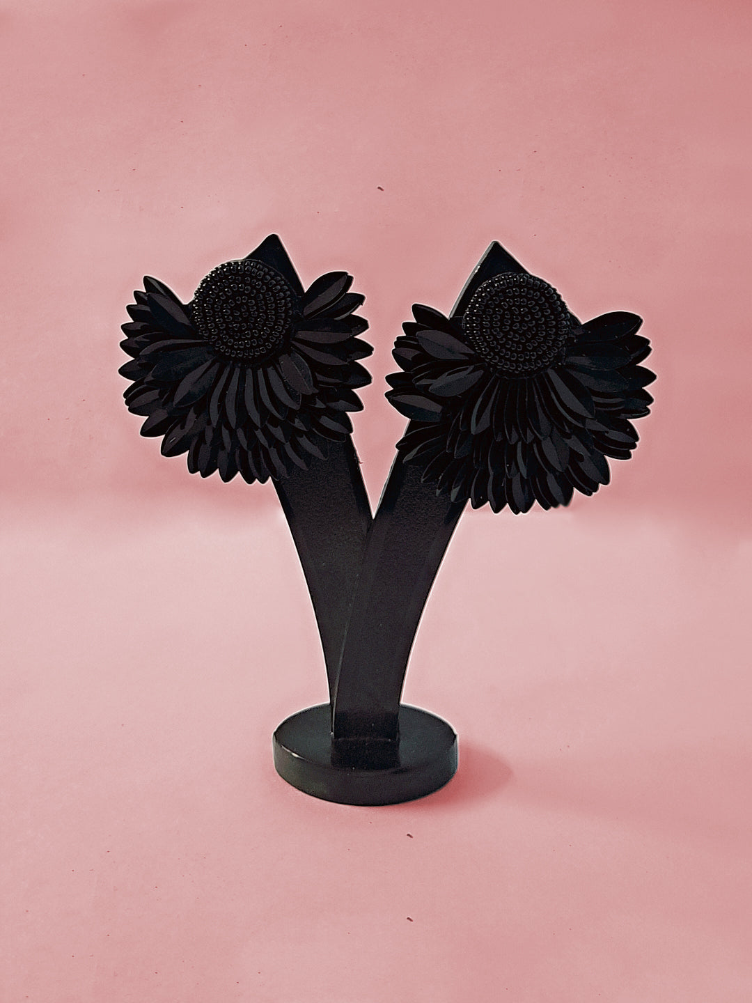 Bold Black Floral Statement Earrings – Handmade Elegance