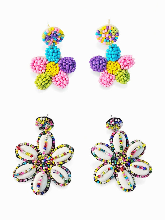 Pack of 2 – Handmade Floral Beaded Earrings | Vibrant & Statement Pieces