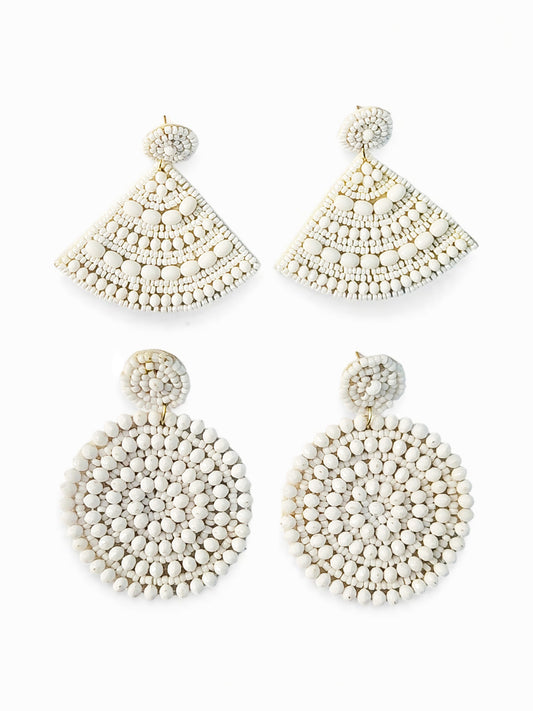 Pack of 2 – Elegant White Beaded Earrings | Handmade Statement Jewelry