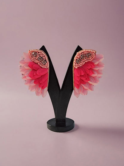 Pink Petal Wing Earrings – Handcrafted Statement Studs