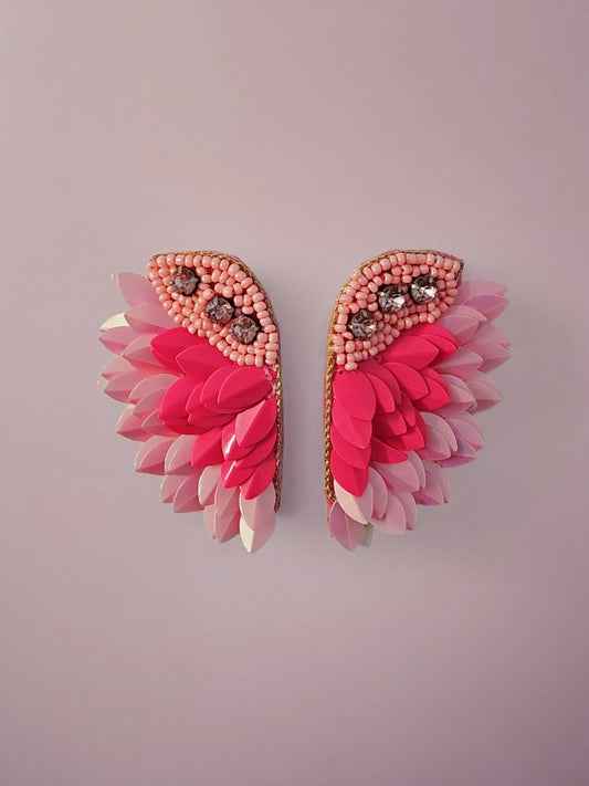 Pink Petal Wing Earrings – Handcrafted Statement Studs