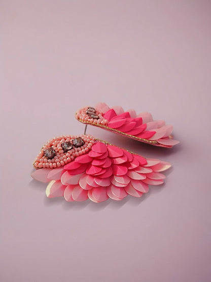 Pink Petal Wing Earrings – Handcrafted Statement Studs