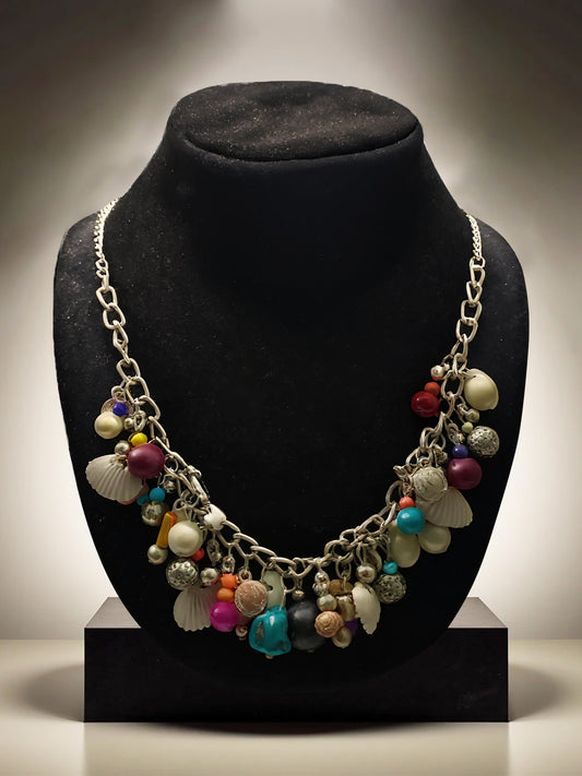 Handmade Charm & Bead Statement Necklace – Multicolor