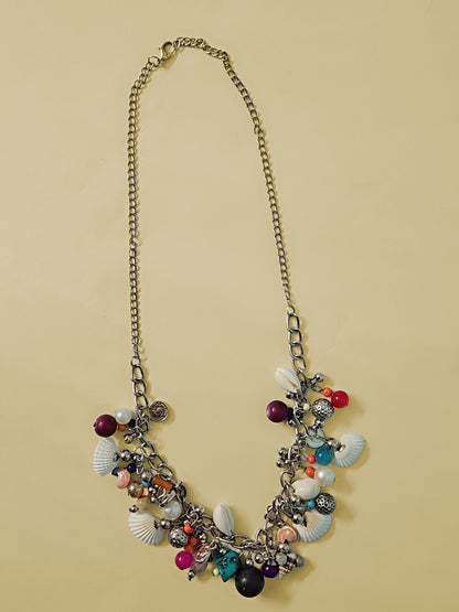 Handmade Charm & Bead Statement Necklace – Multicolor