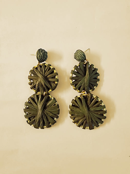 Olive Green Woven Disc Earrings – Eco-Friendly Statement Jewelry