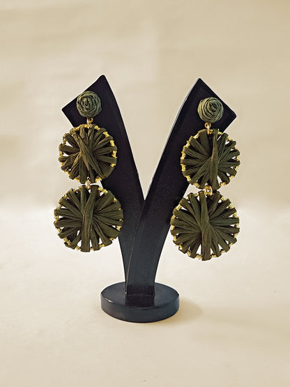 Olive Green Woven Disc Earrings – Eco-Friendly Statement Jewelry