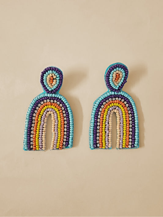 Rainbow Arch Beaded Earrings – Handmade Color Pop Statement Jewelry