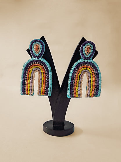 Rainbow Arch Beaded Earrings – Handmade Color Pop Statement Jewelry
