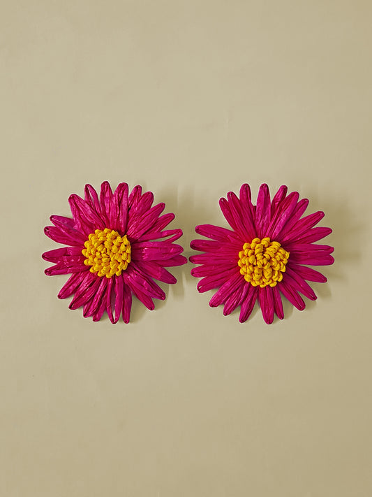 Handmade Pink Daisy Statement Earrings – Bold Floral Design