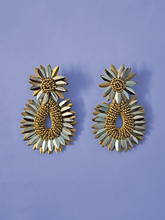 Spark Bloom Metallic Beaded Earrings – Handmade Statement Drop