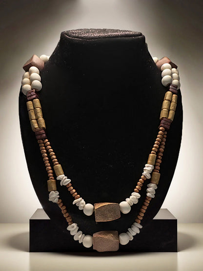 Handmade Cowrie Shell & Wooden Bead Necklace – Bohemian & Eco-Friendly Jewelry