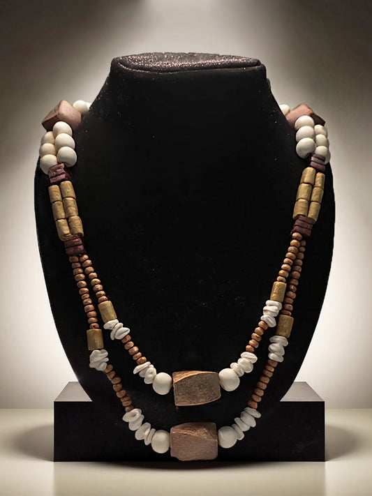 Handmade Cowrie Shell & Wooden Bead Necklace – Bohemian & Eco-Friendly Jewelry