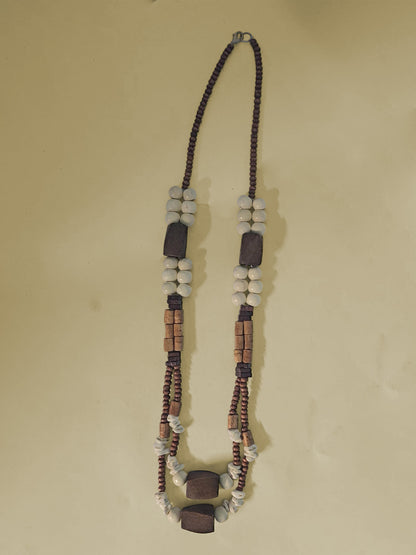 Handmade Cowrie Shell & Wooden Bead Necklace – Bohemian & Eco-Friendly Jewelry