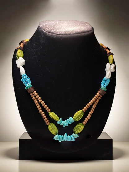 Handcrafted Boho Beaded Necklace – Earthy & Ocean-Inspired Statement Piece