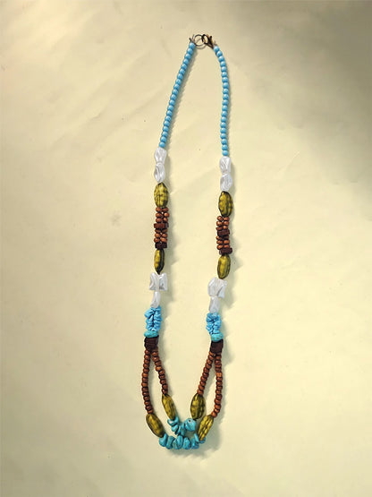Handcrafted Boho Beaded Necklace – Earthy & Ocean-Inspired Statement Piece