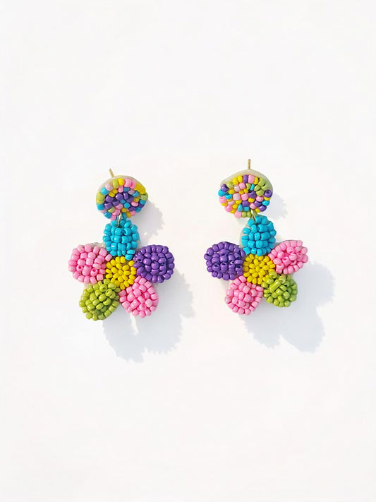 Bloom Pop Multicolor Beaded Floral Dangle Earrings