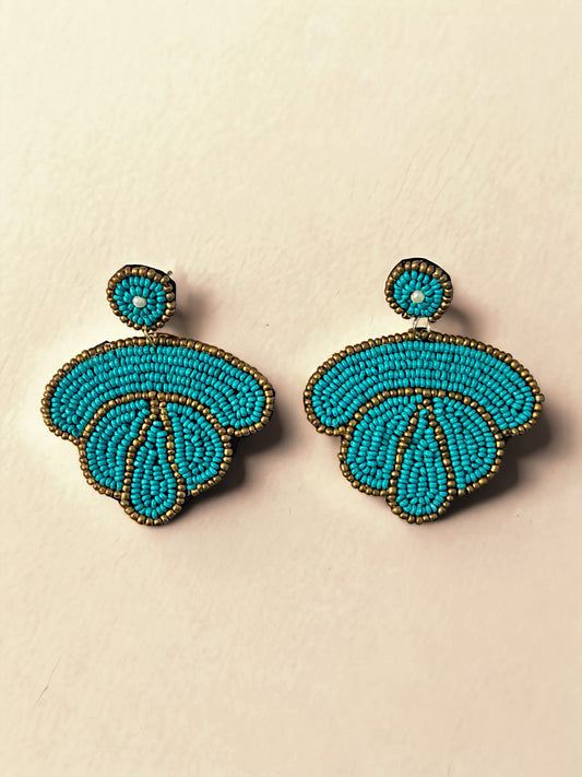Handcrafted Blue Beaded Statement Earrings – Elegant & Unique