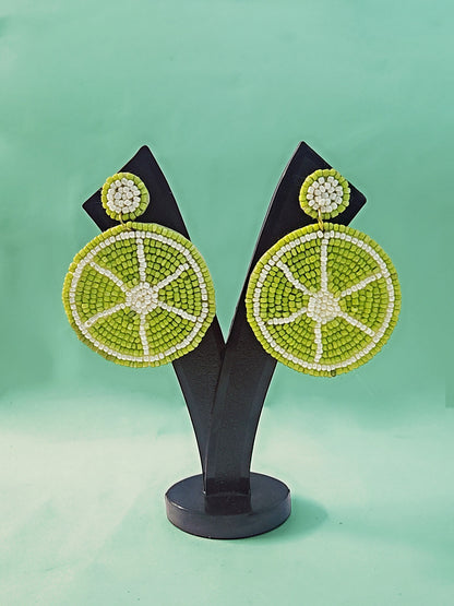 Pack of 2 – Lime & Fringe Beaded Earrings | Handmade Statement Jewelry