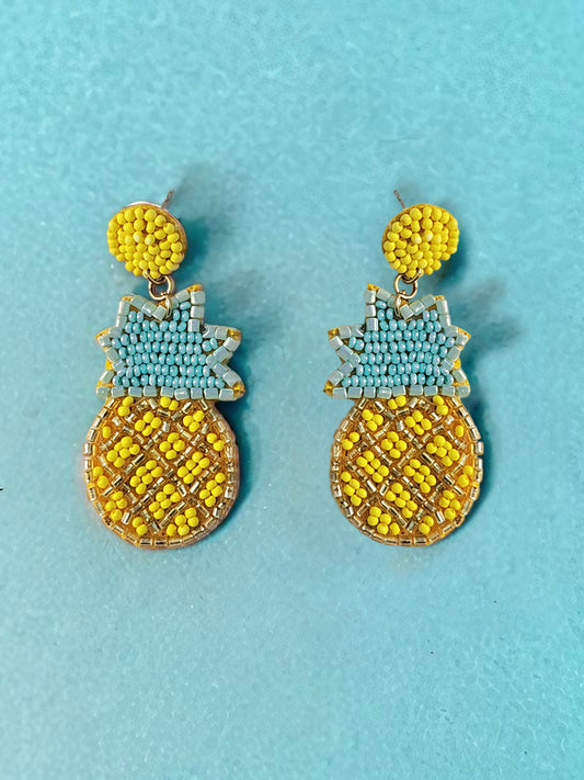 Beaded Pineapple Statement Earrings – Handmade Tropical Style